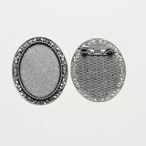 Lote de 2 cabujón ovalado de color plata tibetana de 25 x 35/25 x 18 mm, 30 x 40 mm y 13 x 18 mm, con diseño de broche.