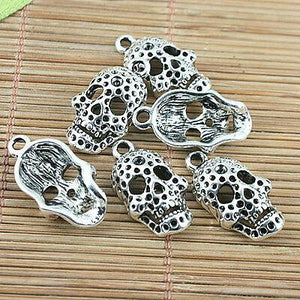 6pcs Tibetan silver tone dots skull head charms h2975