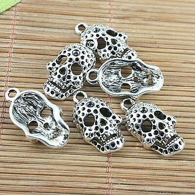 6pcs Tibetan silver tone dots skull head charms h2975