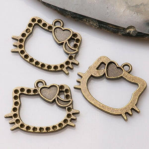 12pcs antiqued bronze color frame cat head design  charms  EF3366