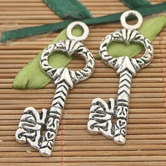 6pcs dark silver tone key charms h3196