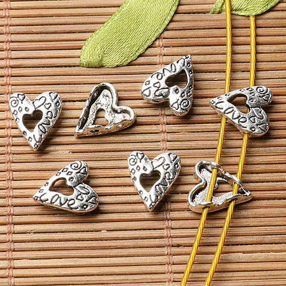 Tibetan silver plated love heart charm beads  20pcs  EF3543