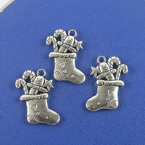 8pcs Tibetan silver two sides christmas sock pendant h0828