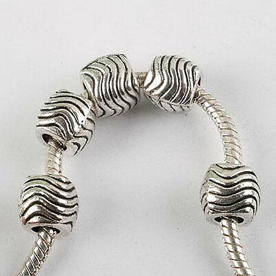 7pcs dark silver-tone lined bead fit bracelet 8278