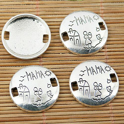 9 PCS Tibetan silver 2holes mama round connectors EF1615