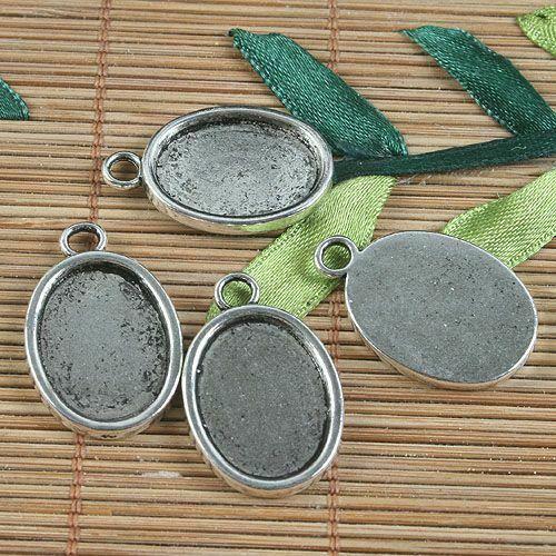 5pcs antiqued silver tone oval photo frame 20x15mm G1024