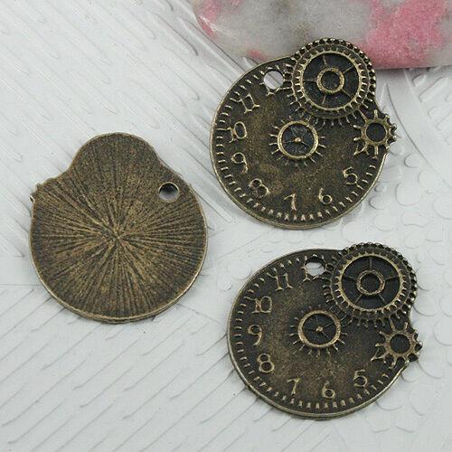 10pcs antiqued bronze color 23x20mm round shape alarm clock gear charms EF0606