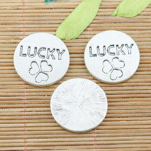 4pcs tibetan sivler color 24mm round LUCKY leaf pattern design EF2319