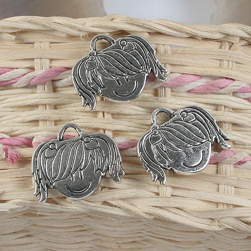 5pcs antiqued silver two sides girl pendant G888
