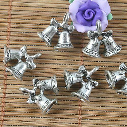 12pcs antiqued silver color Christmas couple bells design Charms G1552