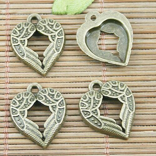10pcs antiqued bronze color heart shaped holding love design charms EF1267
