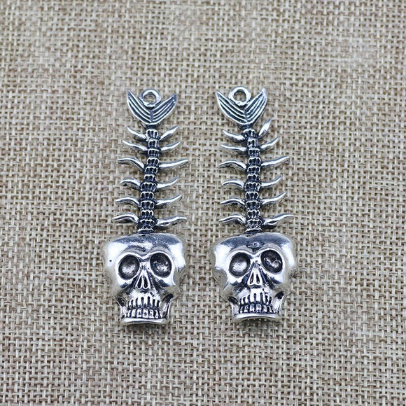 2 Pieces 20*60 mm Antique Silver Color Skeleton Wicca Charms Pendant For DIY Jewelry Making