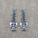 2 Pieces 20*60 mm Antique Silver Color Skeleton Wicca Charms Pendant For DIY Jewelry Making