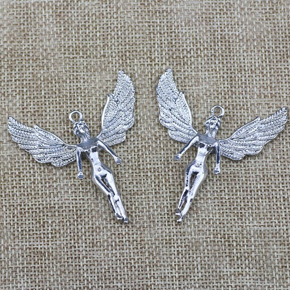 2 Pieces 48*55mm Newest Style Antique Silver Color Mixed Alloy Angel Wings Vintage Charms Pendant For DIY Jewelry Making