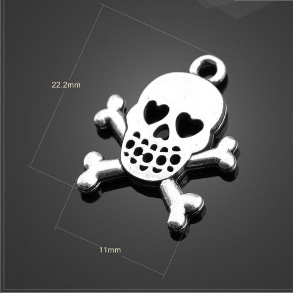 20 PCS/Lot 11mm*22.2mm sharma metal diy handmade accessories antique silver plated skull and bone charms