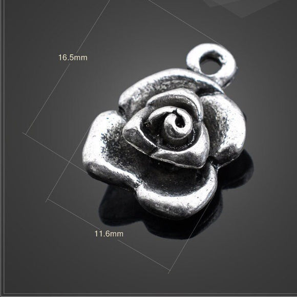 20 PCS/Lot 8mm*10.3mm metal diy handmade accessories Tibetan silver rose flower charms for jewelry