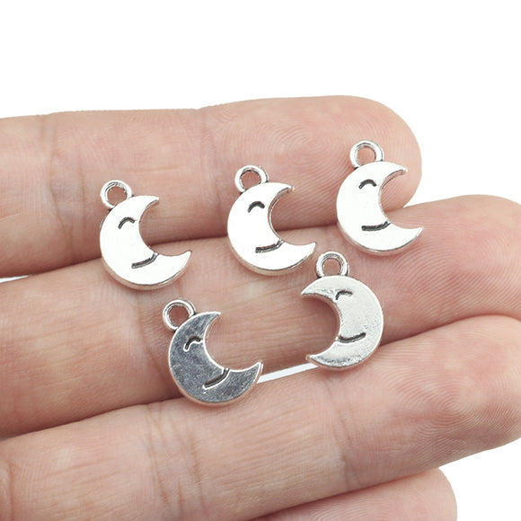 20 Pieces 10*14mm Antique Silver Color Moon&Star Charms Pendant Necklace Accessory For DIY Jewelry Making