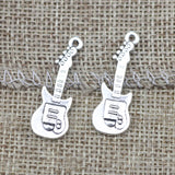20 Pieces 10x30mm Antique Silver Color Guitar Charms Musical Keychain for DIY Jewelry Making ef4626