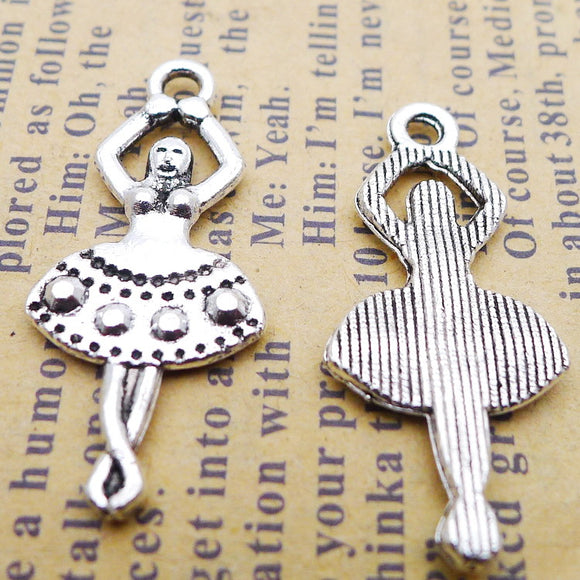 20 Pieces 13*28mm Antique Silver Color Dancing Girl Charms Vintage Pendant Accessory For DIY Jewelry Making