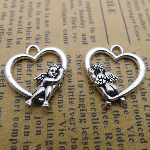 20 Pieces 15*30mm Mixed Alloy Antique Silver Color Heart Angel Charms Neecklace Vintage Pendant Accessory For DIY Jewelry Making