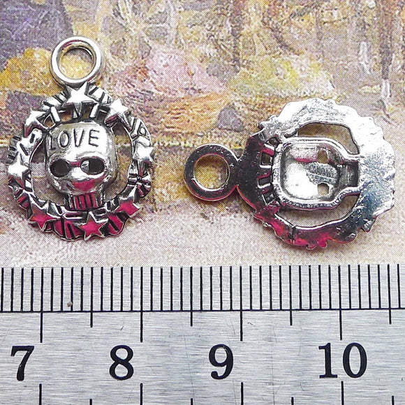 20 Pieces 15x21mm Antique Silver Color Skull Charms Lettering Love DIY Jewelry Handcraft