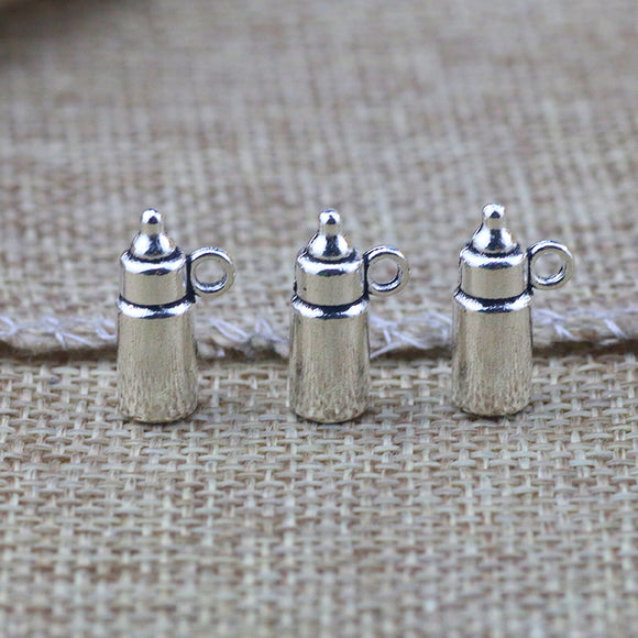 20 Pieces 15x8.5mm Antique Silver Color  Baby Bottle Charms Keychains For DIY Jewelry Making