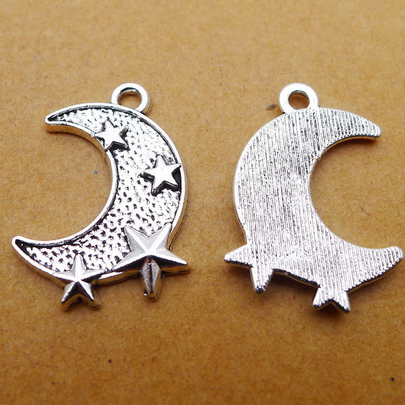 20 Pieces 16*22mm Antique Silver Color Moon&Stars Charms Pendant Bracelets For DIY Jewelry Making