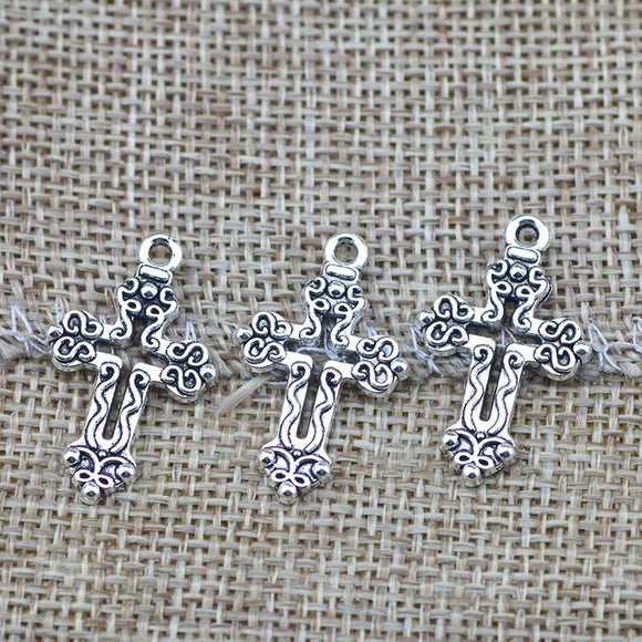 20 Pieces 16*26mm Mixed Alloy Antique Silver Color Cross Wicca Charms Bracelet Keychain Pendant Accessory For DIY Jewelry Making