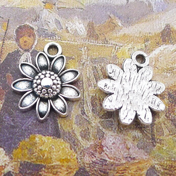 20 Pieces 16x13mm Antique Silver Color Sunflower Charms Necklace Earrings For DIY Jewelry Making