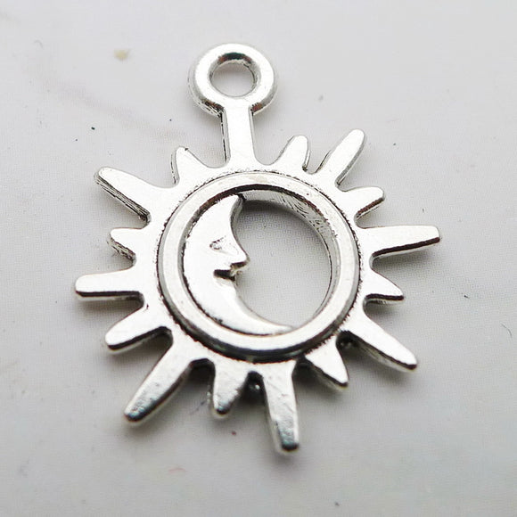 20 Pieces 17*21mm Antique Silver Color Sun&Moon Charms Swatooth Keychains For DIY Jewelry Making