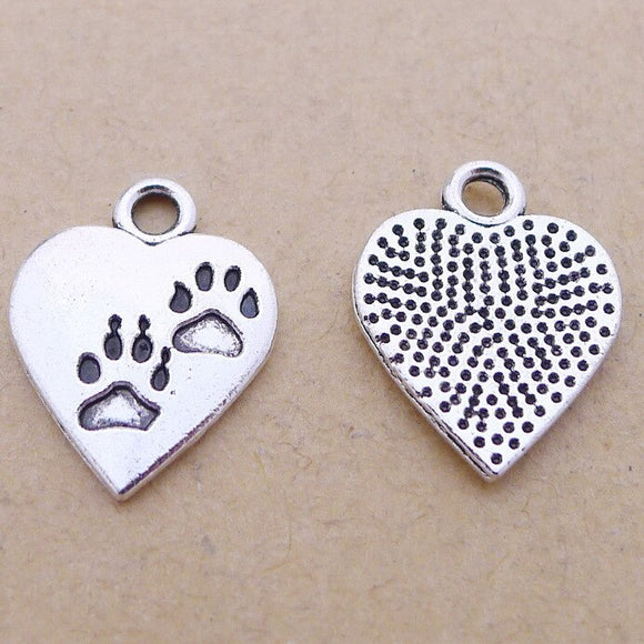 20 Pieces 17x18mm Antique Silver Color Dog Paw Heart Charms Bracelet For DIY Jewelry Making