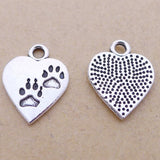 20 Pieces 17x18mm Antique Silver Color Dog Paw Heart Charms Bracelet For DIY Jewelry Making