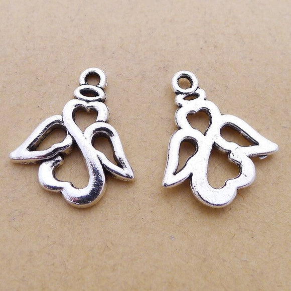 20 Pieces 17x20mm Antique Silver Color Angel Charms Heart Hollow Necklace for DIY Jewelry Making