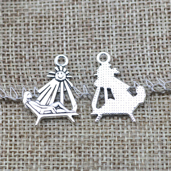 20 Pieces 19x26mm Antique Silver Color Beach Phone Charms Sunbathing Keychain for DIY Jewelry Making
