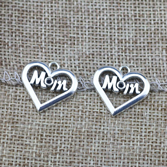 20 Pieces 20x21mm Antique Silver Color Love for Mom Charms Necklace Bracelet For DIY Jewelry Making