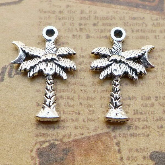 20 Pieces 21.2x14mm Antique Silver Color Coconut Tree Charms Moon Bracelet For DIY Jewelry Making