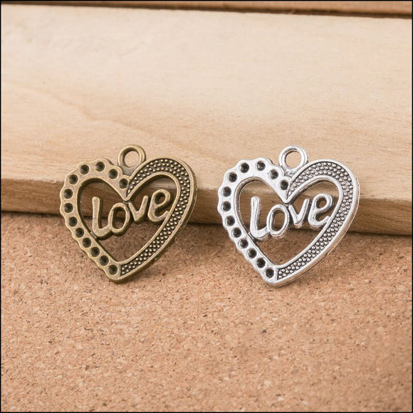 20 Pieces/Lot 25mm*25mm Antique Bronze Antique Silver Plated Hollow Out Love Heart Charms For DIY Jewelry Making