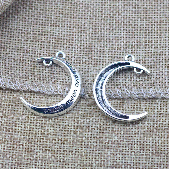 20 Pieces/Lot 27*34mm Antique Silver Plated Alloy I Love You Moon Charms Pendant For Diy Jewelry Making
