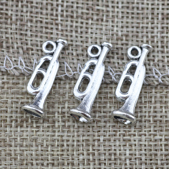 20 Pieces/Lot 8mm*22mm Antique Silver Plated Diy Jewelry Making Musical Horn Trumpet Charms For Jewelry Making