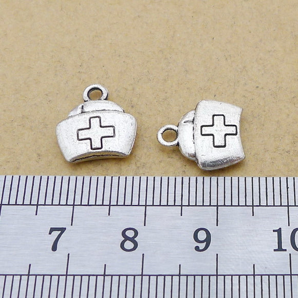 20 Pieces/lot  13x12mm Antique Silver Color Nurse Hat Charms Medical Bracelet for DIY Jewelry Making