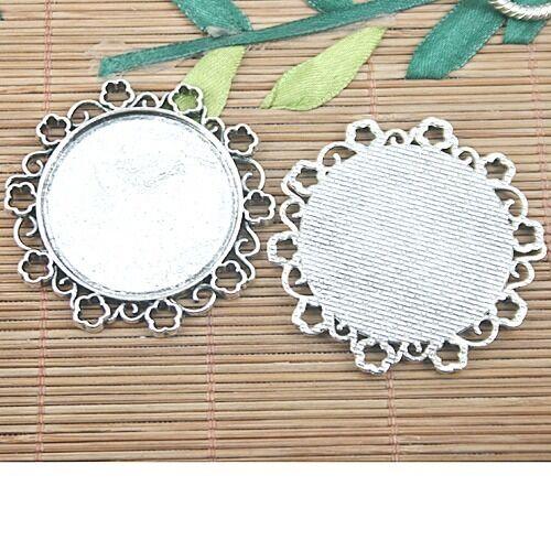 2pcs tibetan silver color 35MM round flower rim cabochon settings  EF1200