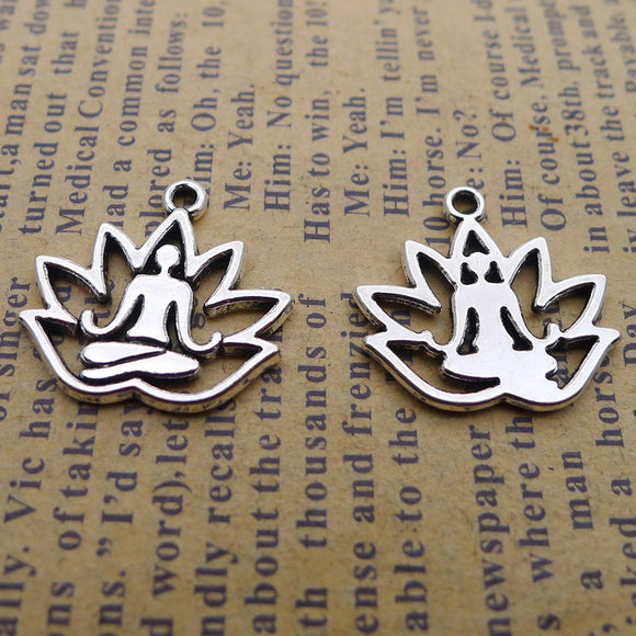 20Pcs 17*18mm Antique Silver Plated Alloy Lucky Buddhism Charms Necklace Accessories Charms For Diy Jewelry Making Findings