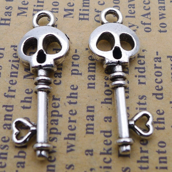 20Pieces 10*26mm Antique Silver Color Fashion Skull Wicca Charms Key Pendant Earrrings Accessory Charms For DIY Jewelry Making