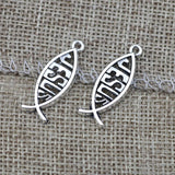 20Pieces/lot 13x23mm Antique Silver /Bronze Color Fish Charms Lettering Jesus DIY Handmade Jewelry