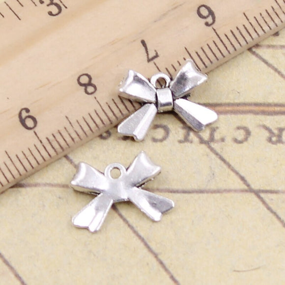 20pcs  Bowknot Bow 10x14mm Tibetan Bronze Silver Color Pendants Antique Jewelry Making DIY Handmade Craft