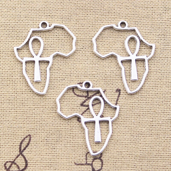 20pcs Charms Africa Map Anka Cross Egyptian Ankh Life Symbol 30x25mm Antique Silver Color Pendants DIY Making Tibetan Jewelry