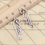 20pcs Charms Angel Wings Connector 32x10mm Antique Silver Color Pendants Making DIY Handmade Jewelry Factory Wholesale