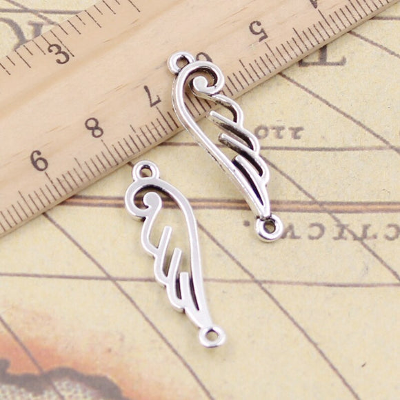 20pcs Charms Angel Wings Connector 32x10mm Antique Silver Color Pendants Making DIY Handmade Jewelry Factory Wholesale