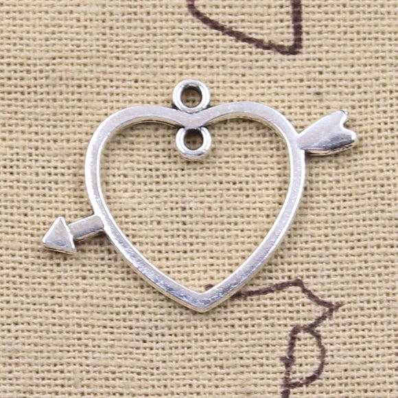 20pcs Charms Arrow Cross Heart Link 24x32mm Antique Silver Color Pendants DIY Crafts Making Findings Handmade Tibetan Jewelry