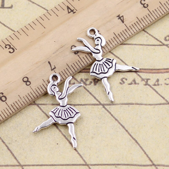 20pcs Charms Ballet Dancer Girl 27x23mm Tibetan Silver Color Pendants Antique Jewelry Making DIY Handmade Craft